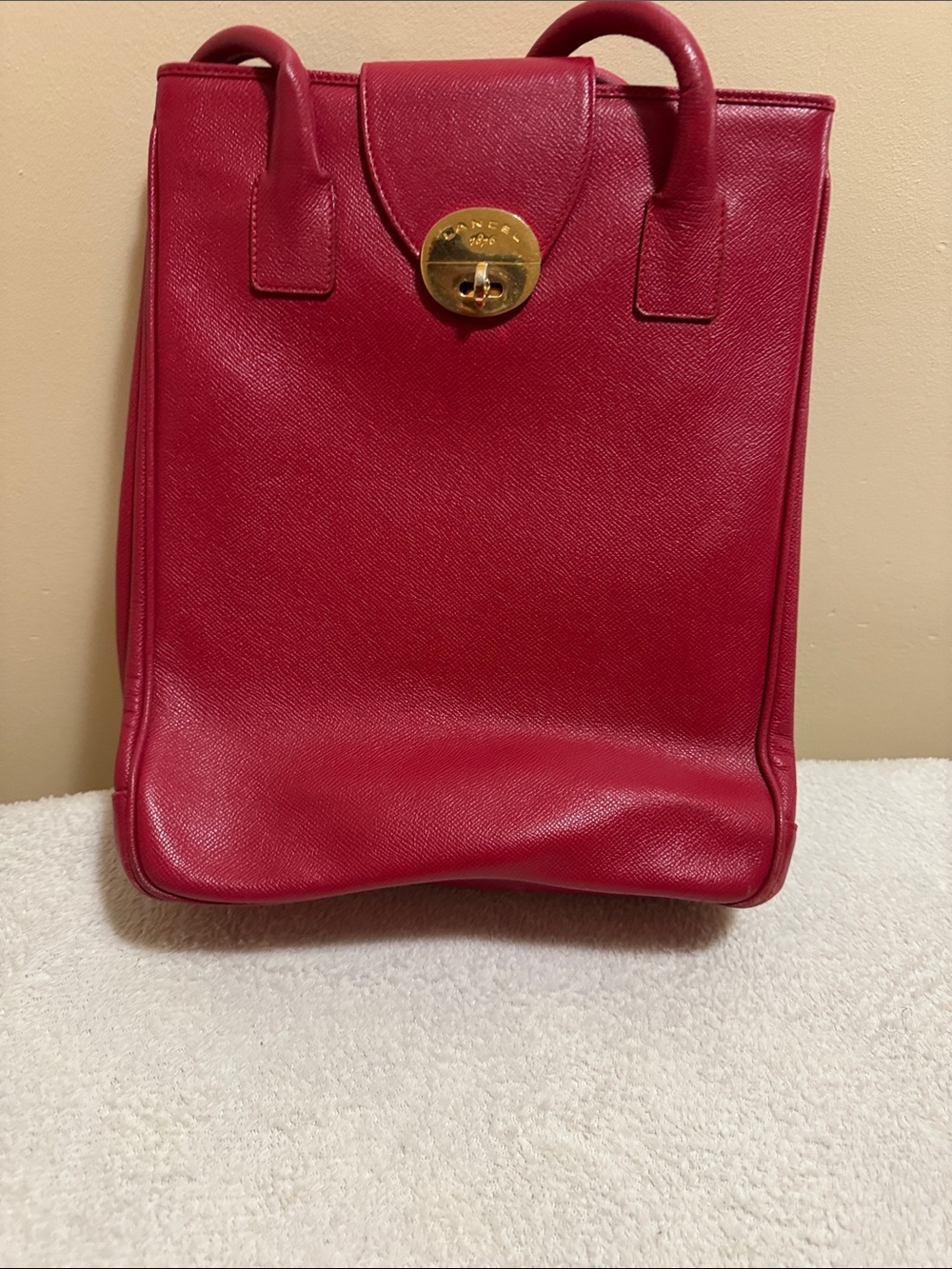 Structured Red Tote with Gold Turn-Lock